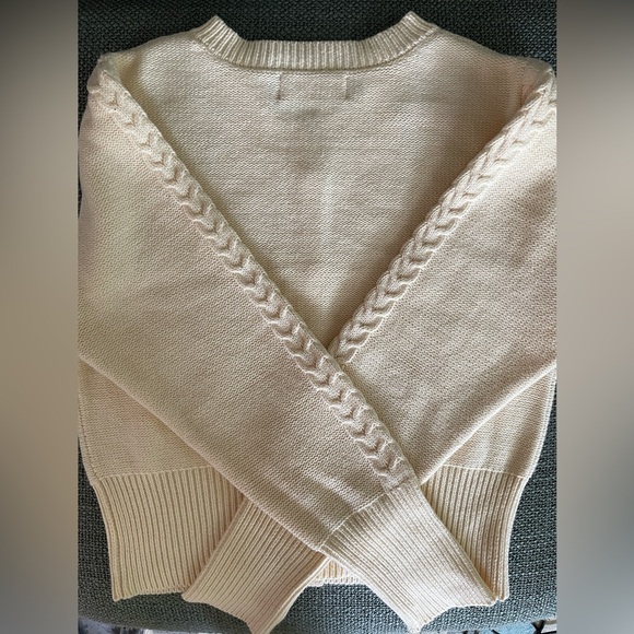 Cream Cable Knit Cardigan with Floral Embroidery - Picture 2 of 4
